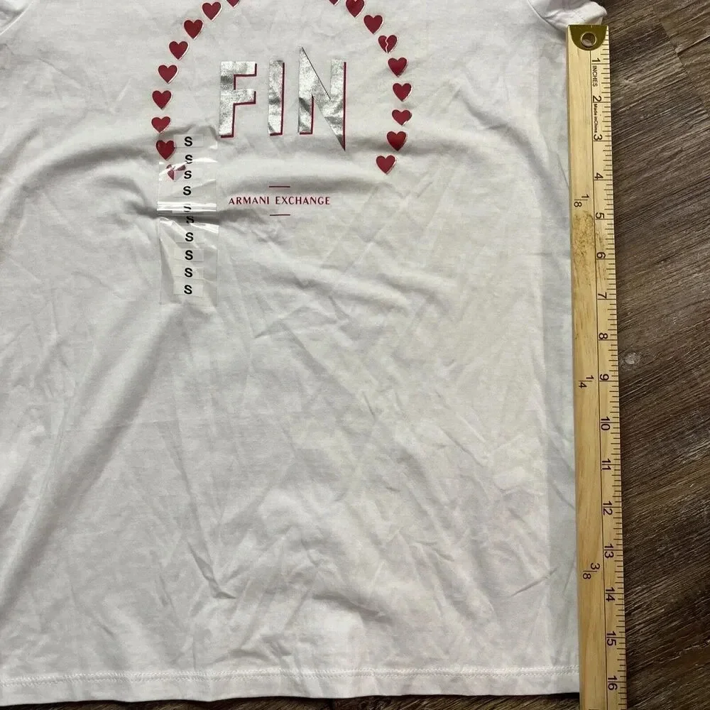 Armani Exchange FIN‎ Heart Love Designer Logo Women Tee New Small - Picture 6 of 13